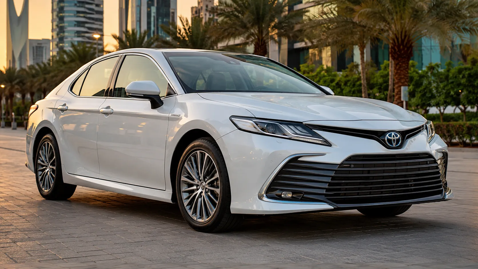 White Toyota Camry Sedan Taxi for Umrah Pilgrims in Makkah and Madinah